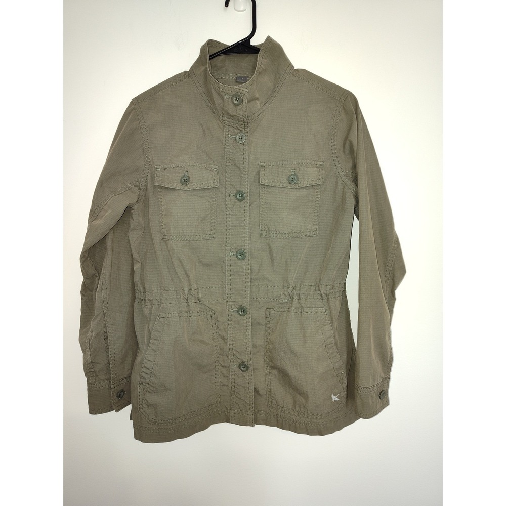 Eddie Bauer Women Olive Green Ripstop Utility Field Jacket Petite Medium PM 1236